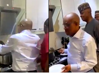 Video: Again! Wike displays his culinary skills as he hosts Saraki