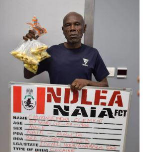 NDLEA nabs 67-year-old at Abuja airport for ingesting 100 wraps of Cocaine