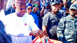 Photos: Bello alongside three wives vote at Okene