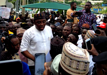 Photos: Kogi SDP’s candidate Ajaka, supporters storm INEC Headquarters in Abuja  
