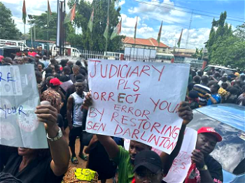 Photos: Protest rocks Abia over sack of Labour Party senator by Appeal Court