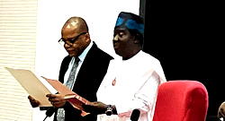 Just in: Akpabio swears in Lalong as Senator