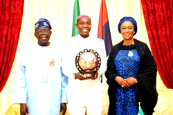 Oshoala presents CAF award to President Tinubu, First Lady