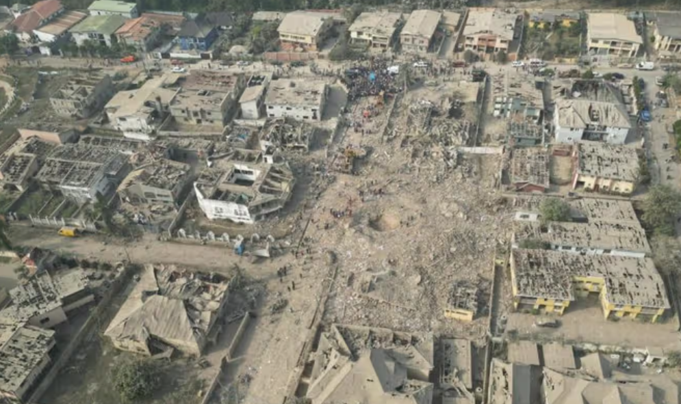 Photos: Aerial view shows impact of the explosion that rocked Ibadan�last�night.