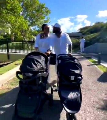 Video: Moment Davido, Chioma stepped out with two baby strollers