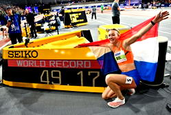 Femke Bol sets world record to win world indoor 400m gold