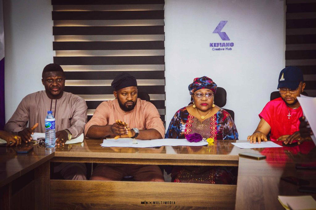 From left: Jerry Ogbeba, Benny Bello, Mrs. Panam and PMAN Gov. Humphrey Iroegbu  during the press conference in Jos.