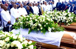 Wigwe, wife, son buried in private cemetery as tears flow freely