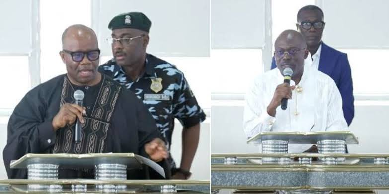 Video: Akpabio, Fubara bicker over politics at Wigwe’s funeral