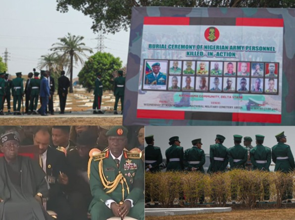 Photos: Tinubu, governors pay last respects at burial of 17 slain soldiers