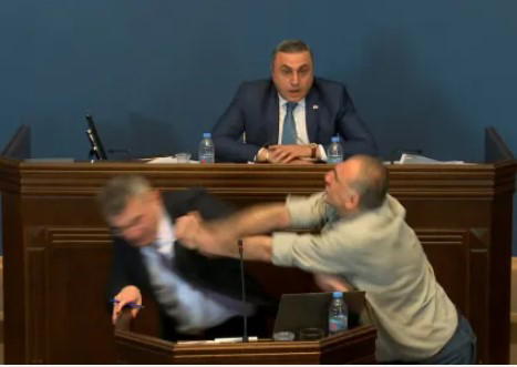Georgian MP punched in the face as fight breaks out in parliament