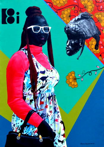 Okwuosa’s Black Figures, Black Masks in symbolic styles