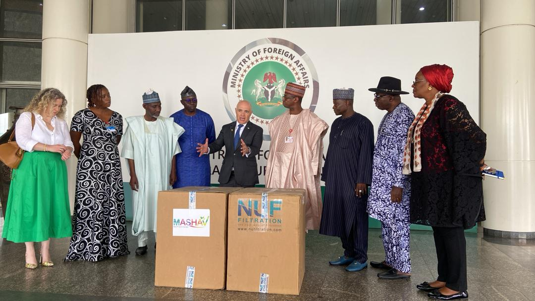 Amb. Michael Freeman donating water machines at the Ministry of Foreign Affairs on Friday in Abuja