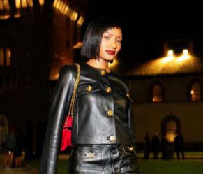 Temi Otedola in Versace at Milan Fashion Week