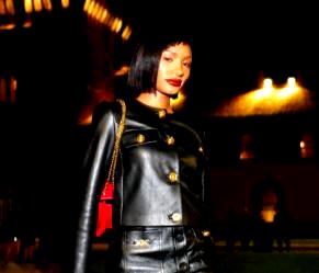Temi Otedola in Versace at Milan Fashion Week