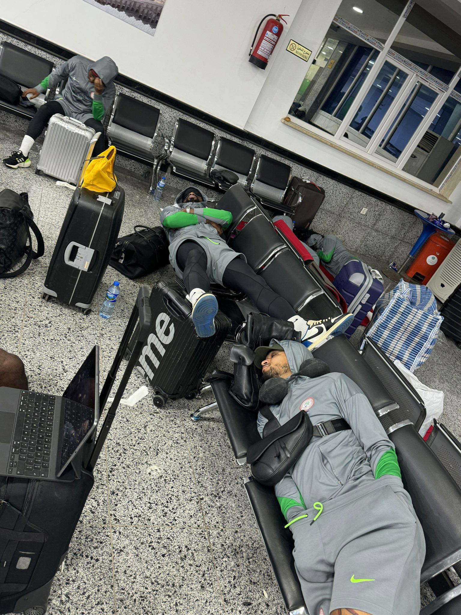 Photos: How Super Eagles Players Slept At Libya Airport - Vanguard News