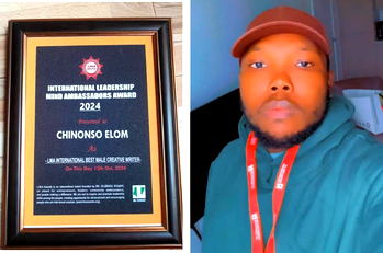 Young Nigerian Author Chinonso Elom honoured with LMA International best Male Creative Writer Award