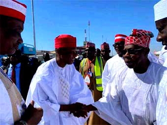 Obasanjo attends Kwankwaso’s daughter’s wedding in red cap