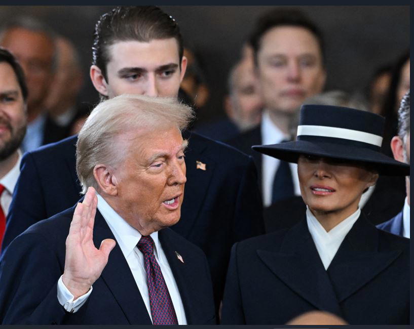 Donald Trump is sworn in as the 47th US President in the US Capitol Rotunda in Washington, DC, on January 20, 2025. (Photo by SAUL LOEB / POOL / AFP) Related content
