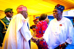 Photos: Tinubu meets Obasanjo, Jonathan at Mahama’s inauguration