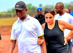 Photos: Ned Nwoko tours Delta sports varsity with Moroccan wife Laila Charani