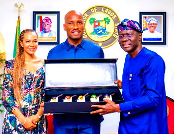 Video: Didier Drogba visits Sanwo-Olu in Lagos