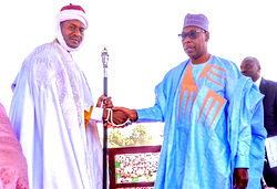 Zulum presents staff of office to Shehu of Bama