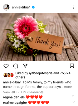 Annie Idibia expresses gratitude to supporters amid separation from 2baba