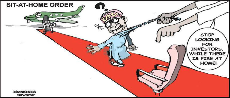 Cartoon: 'Sir, there's sit at home!'
