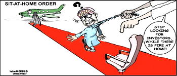 Cartoon: 'Sir, there's sit at home!'
