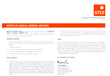 GTCO: NOTICE OF ANNUAL GENERAL MEETING