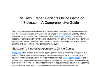 The Rock, Paper, Scissors Online Game on Stake.com: A Comprehensive Guide 