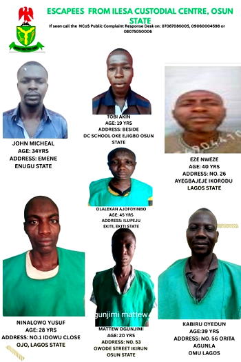 NCoS offers N5m reward for information on fleeing inmates in Osun
