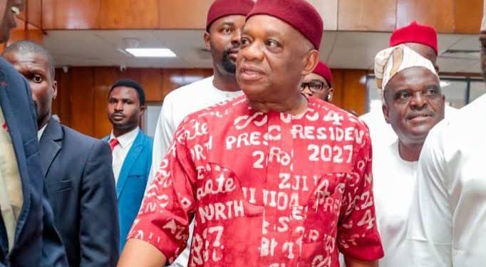Orji Kalu wears ‘Tinubu 2027’ campaign attire to National Assembly