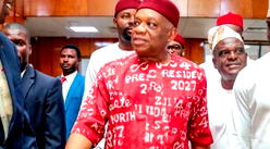 Orji Kalu wears ‘Tinubu 2027’ campaign attire to National Assembly
