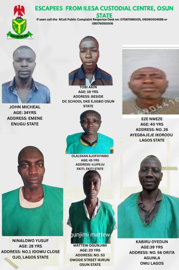 FG places N5m bounty on fleeing inmates of Ilesa Prison