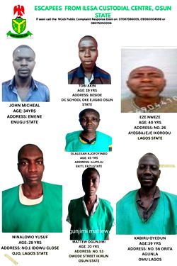 FG places N5m bounty on fleeing inmates of Ilesa Prison