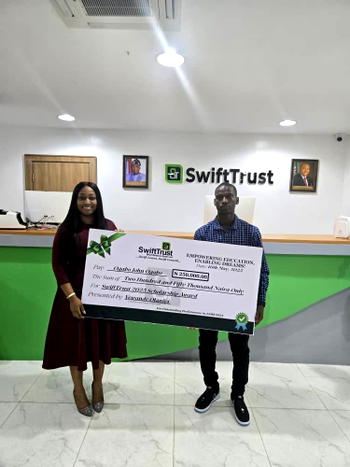 SwiftTrust MFB awards ₦250,000 to outstanding JAMB candidate Ogabo John Ogabo