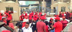 Photos: Workers protest at finance ministry over unpaid allowances