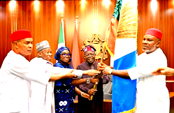 Anambra guber polls: Tinubu presents flag to APC candidate, Ukachukwu
