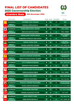 Anambra governorship: INEC publishes final list, says campaign starts June 11