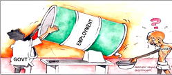 Cartoon: ‘Just stand still, little drops ‘ll fill that plate’