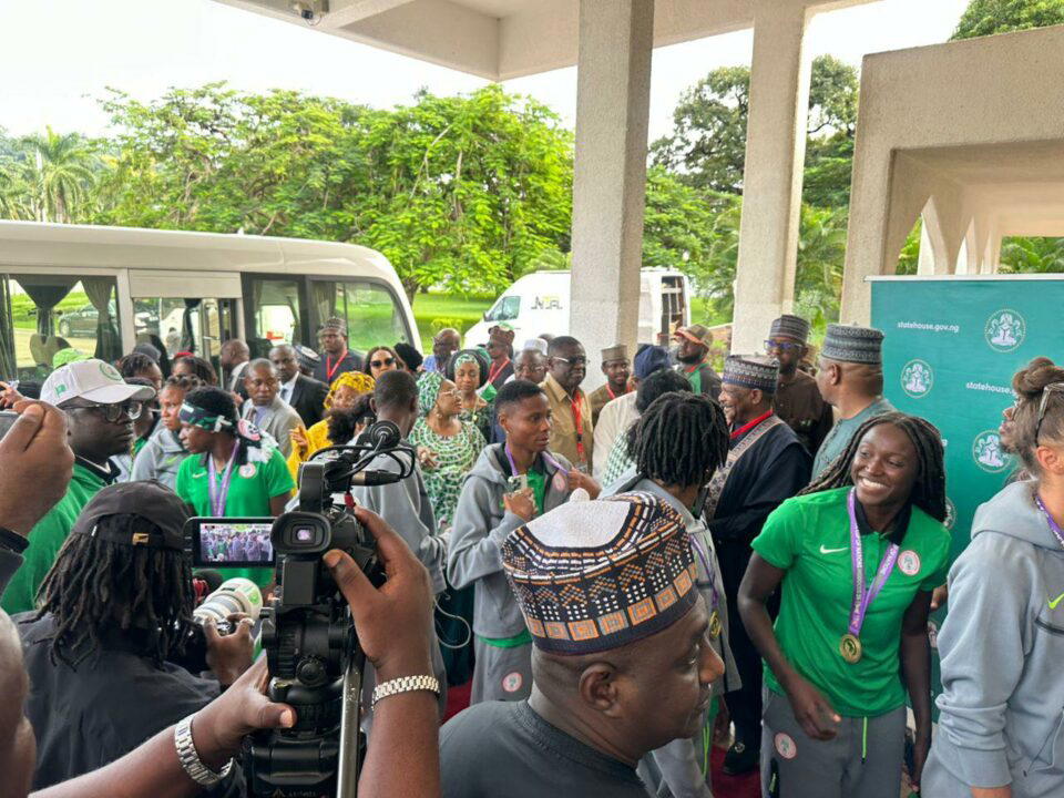 Photos: Tinubu receives Super Falcons at Villa