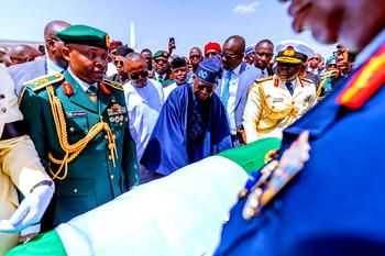 Video: Tinubu receives Buhari’s remains on arrival in Nigeria