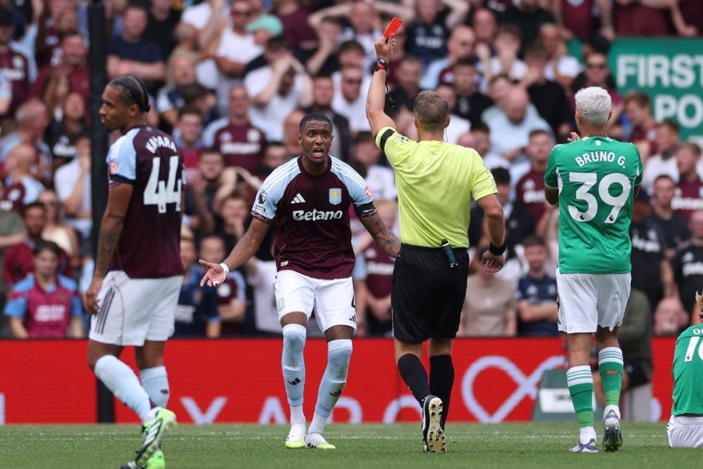 Newcastle held by 10-man Villa after Konsa sees red
