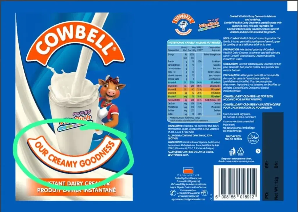 NAFDAC alerts Nigerians to fake Cowbell Milk in circulation