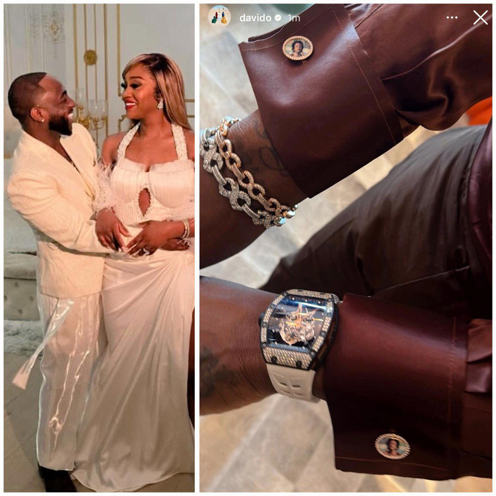 Photos: Davido pays tribute to late son Ifeanyi with custom cufflinks at Miami wedding