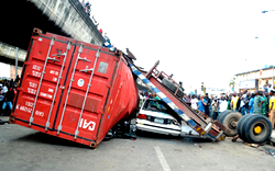 Container crushes police officer, another to death in Lagos