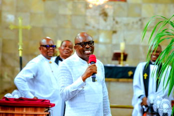 Photos: Fubara attends first church service after suspension