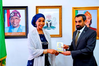 Barr. Hannatu Musa Musawa, and Ambassador of the State of Qatar to Nigeria, H.E. Ali bin Ghanem Al-Hajri, I at the Embassy of Qatar, Abuja.